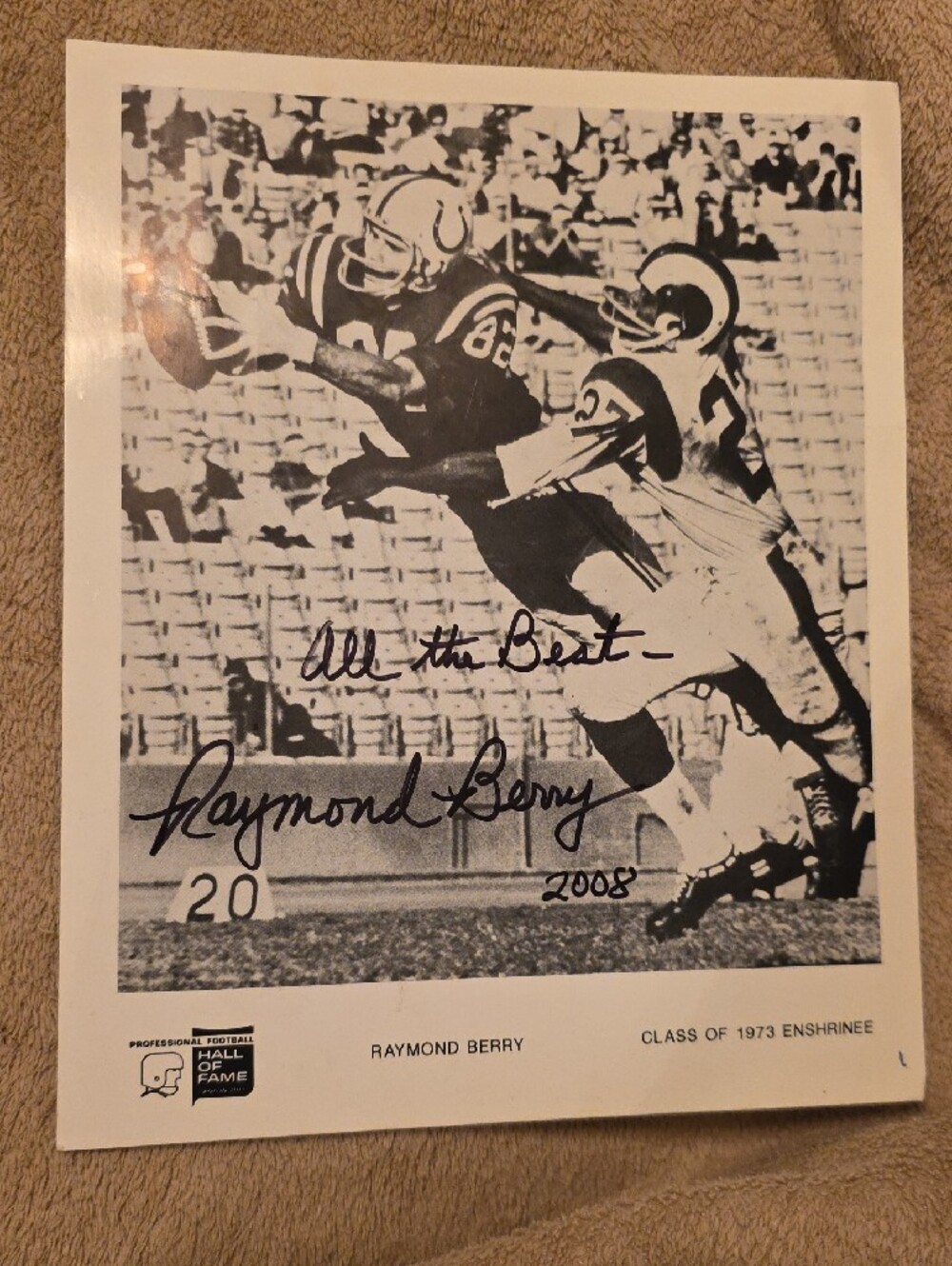 Raymond Berry Signed Black & White Football Photo